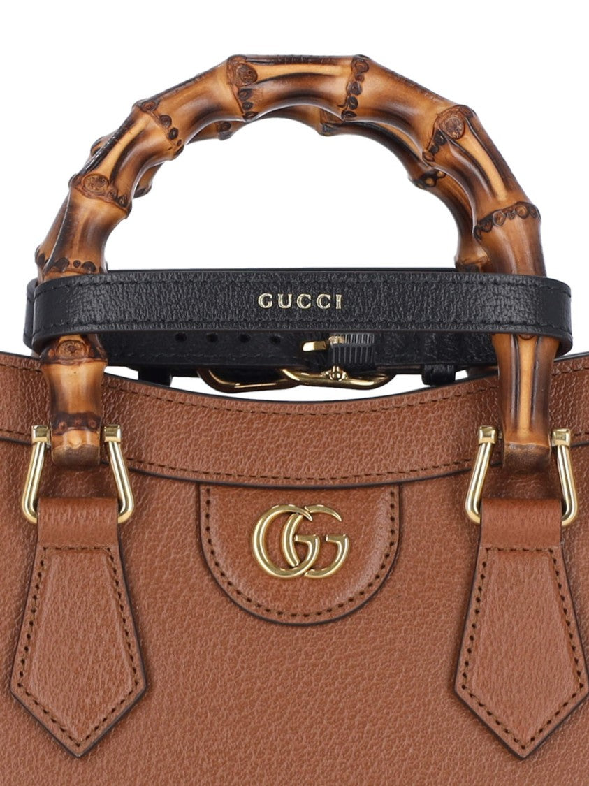Gucci Textured Brown Leather Tote With Bamboo Handles And Adjustable Straps