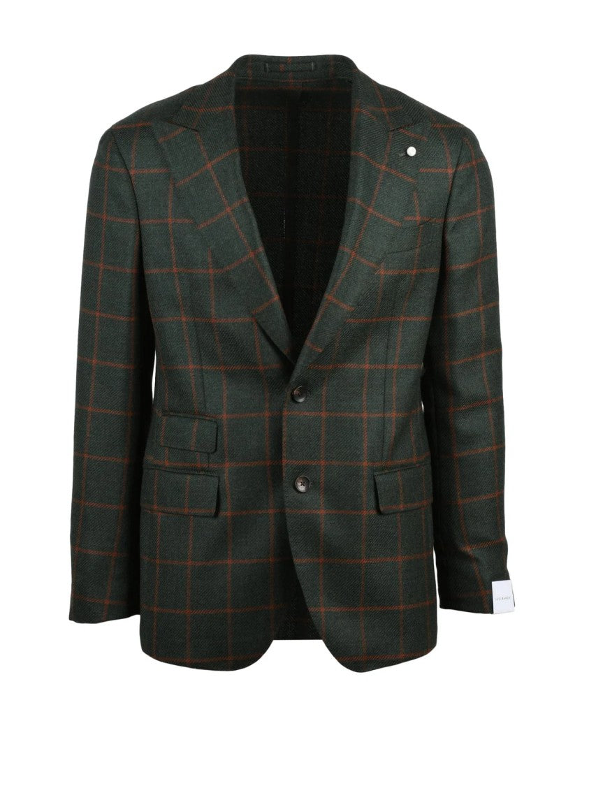 Luigi Bianchi Tailored Jacket With Orange Windowpane Check Pattern
