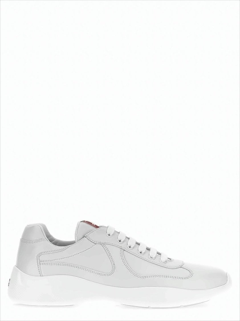 Prada Smooth Leather Sneakers With Textured Rubber Sole And Distinctive Accents