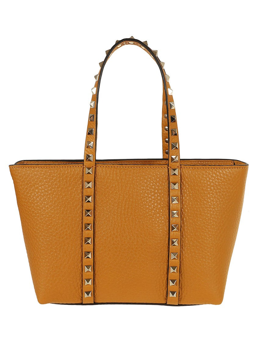 Valentino Brown Grained Calfskin Small Rockstud Shopping Bag