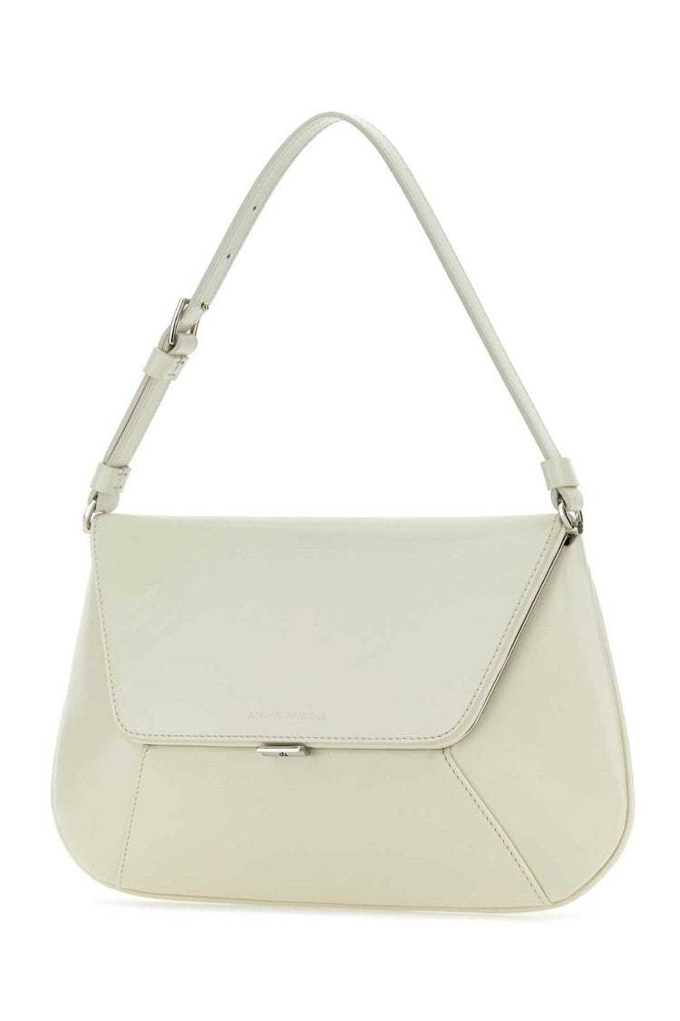 Amina Muaddi Ivory Leather Ami Shoulder Bag