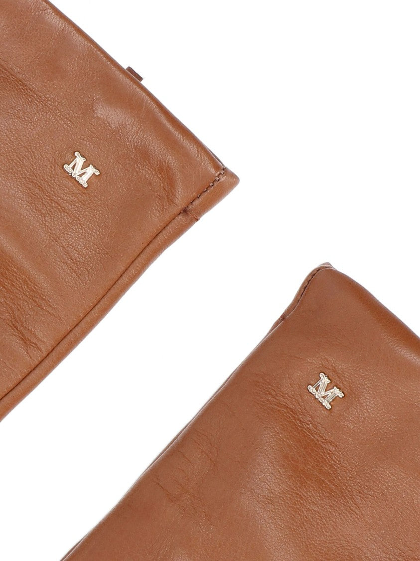 Max Mara Smooth Brown Leather Gloves