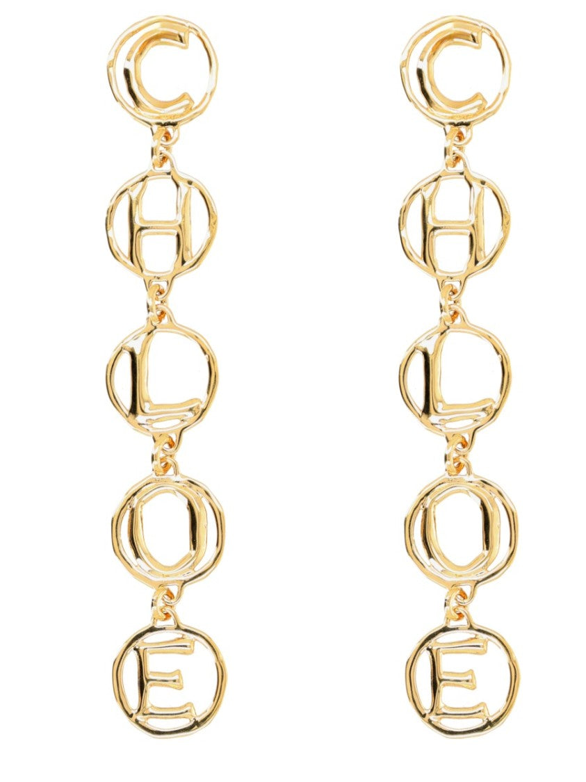 Chloé Chloe Script Linked Oval Brass Earrings