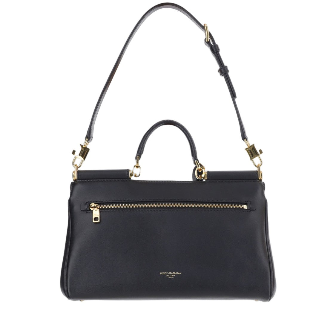 Dolce & Gabbana Black Structured Gold Accents Shoulder Bag