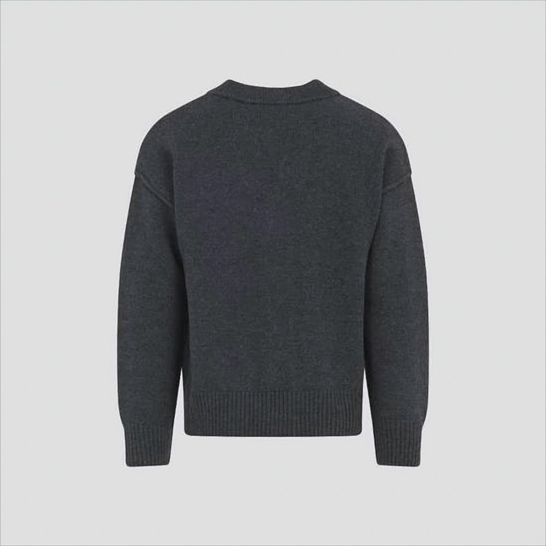 Ami Paris Dark Grey Wool Cardigan With V-Neckline