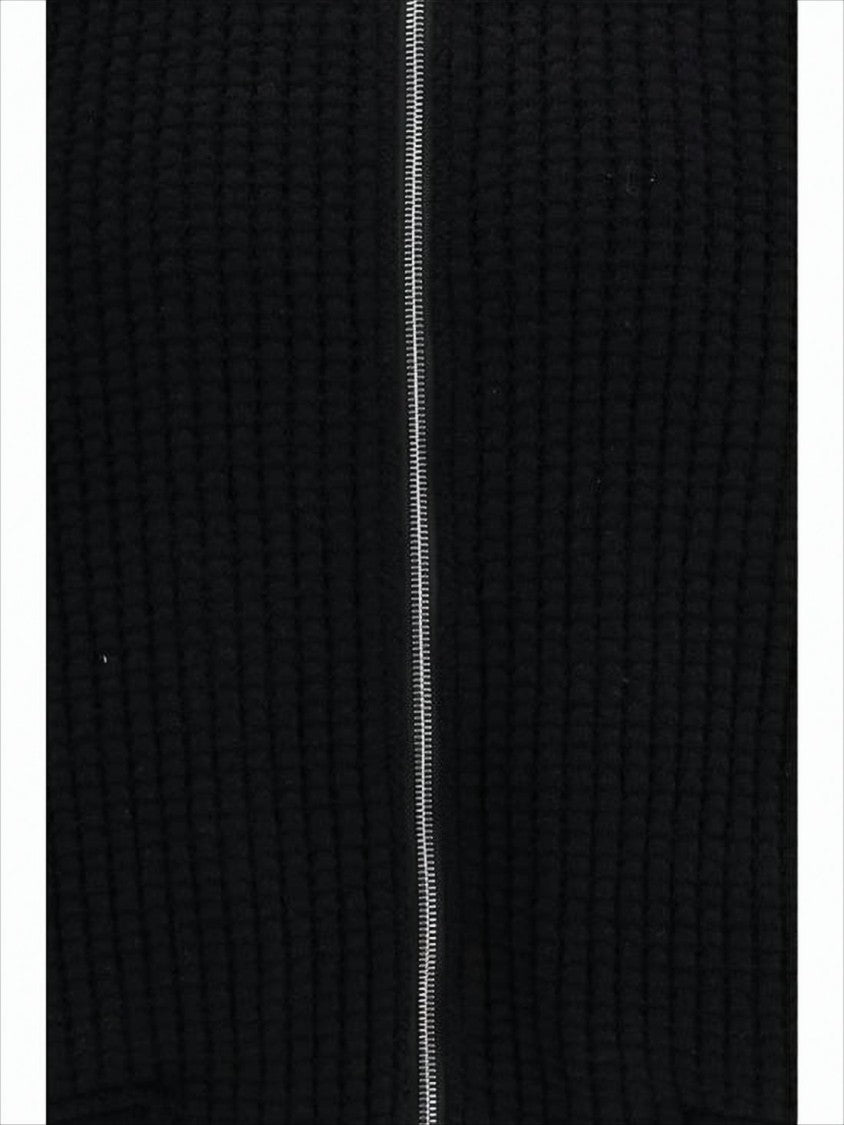 Thom Browne Textured Knit Black Wool Zip-Up Jacket