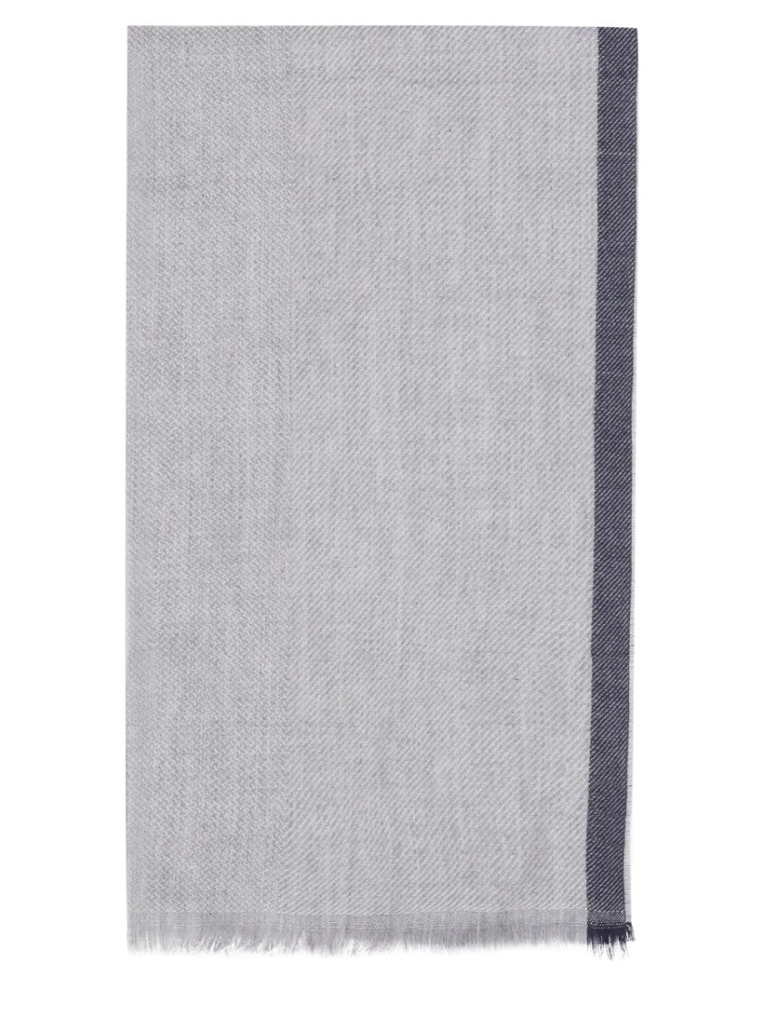Brunello Cucinelli Rectangular Wool And Cashmere Blend Scarf With Fringed Edges