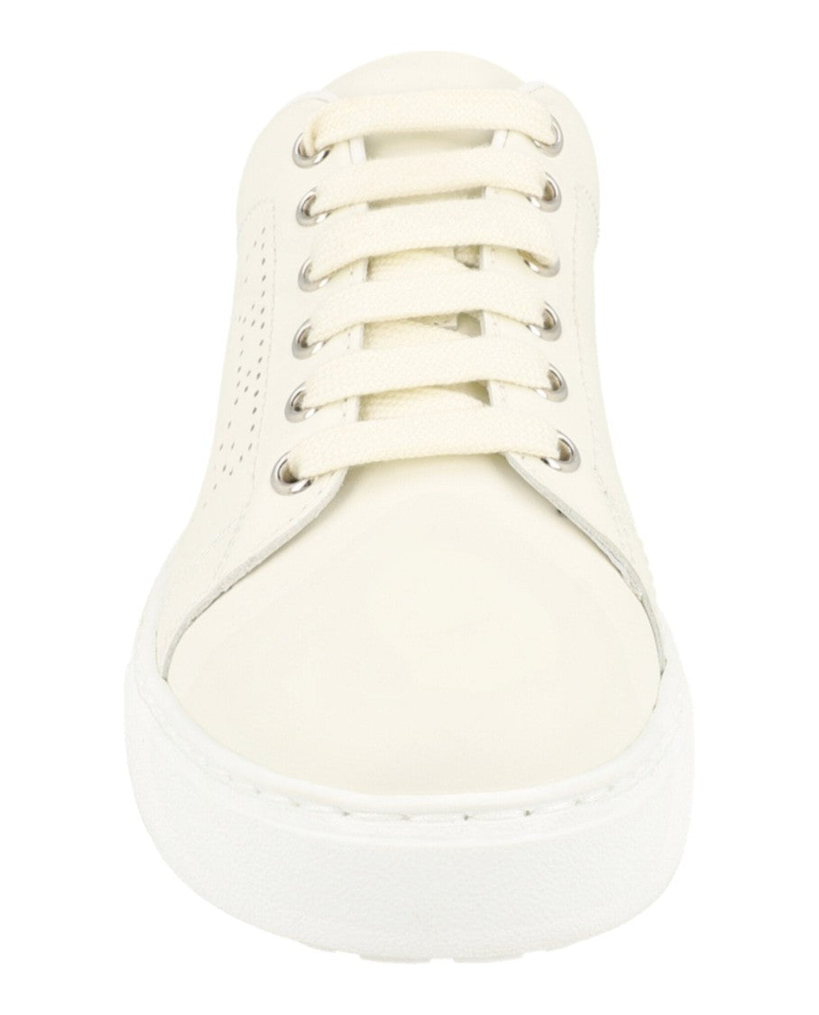 Ferragamo White Calfskin Leather Low-Top Sneakers With Gancini Detailing