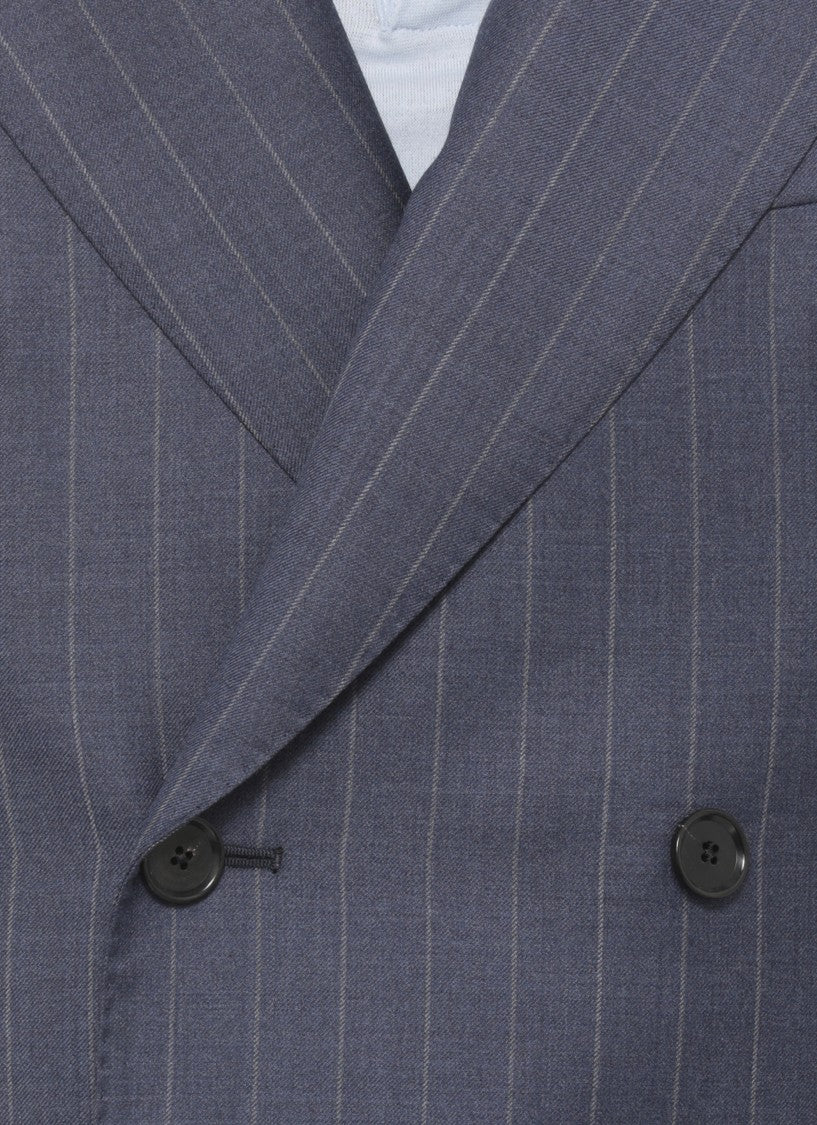Caruso Double-Breasted Wool Suit With Pinstriped Pattern