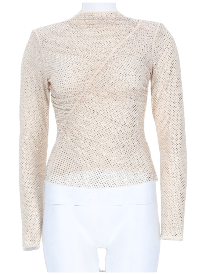 Self-Portrait Long-Sleeve Slim Fit Mesh Top With Delicate Pattern