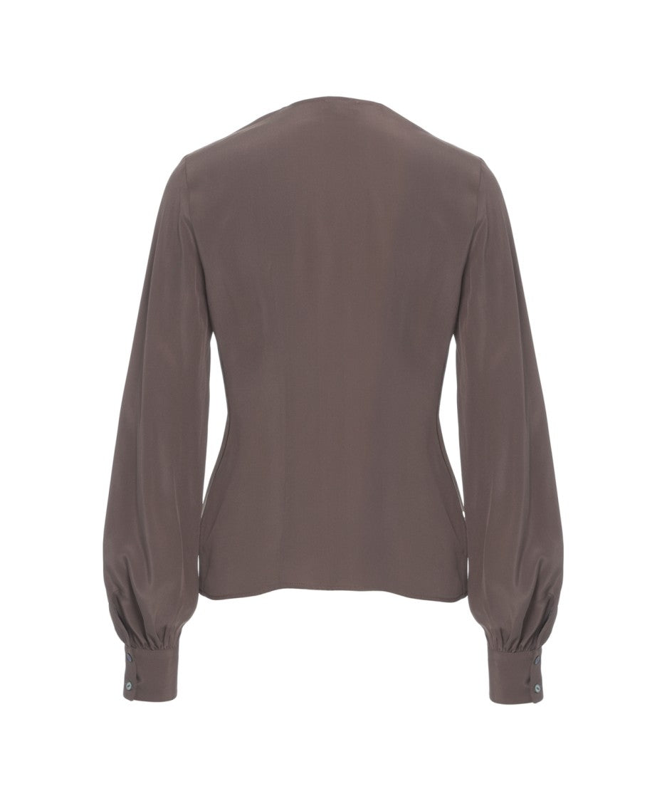 Himon's Fluid Soft Fabric Blouse With Ruffle Details