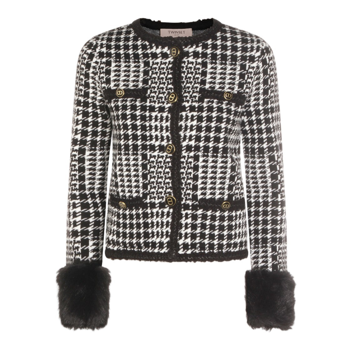 Twin-Set Houndstooth Pattern Jacket With Gold-Tone Buttons