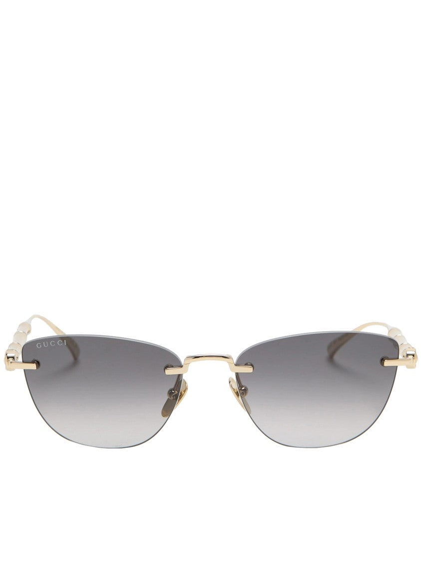 Gucci Gold Rimless Gradient Grey Bamboo Sunglasses