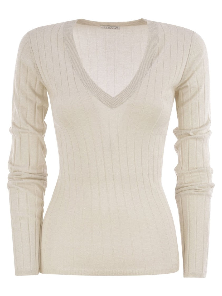 Brunello Cucinelli Lightweight Cashmere And Silk Broad Rib Sweater