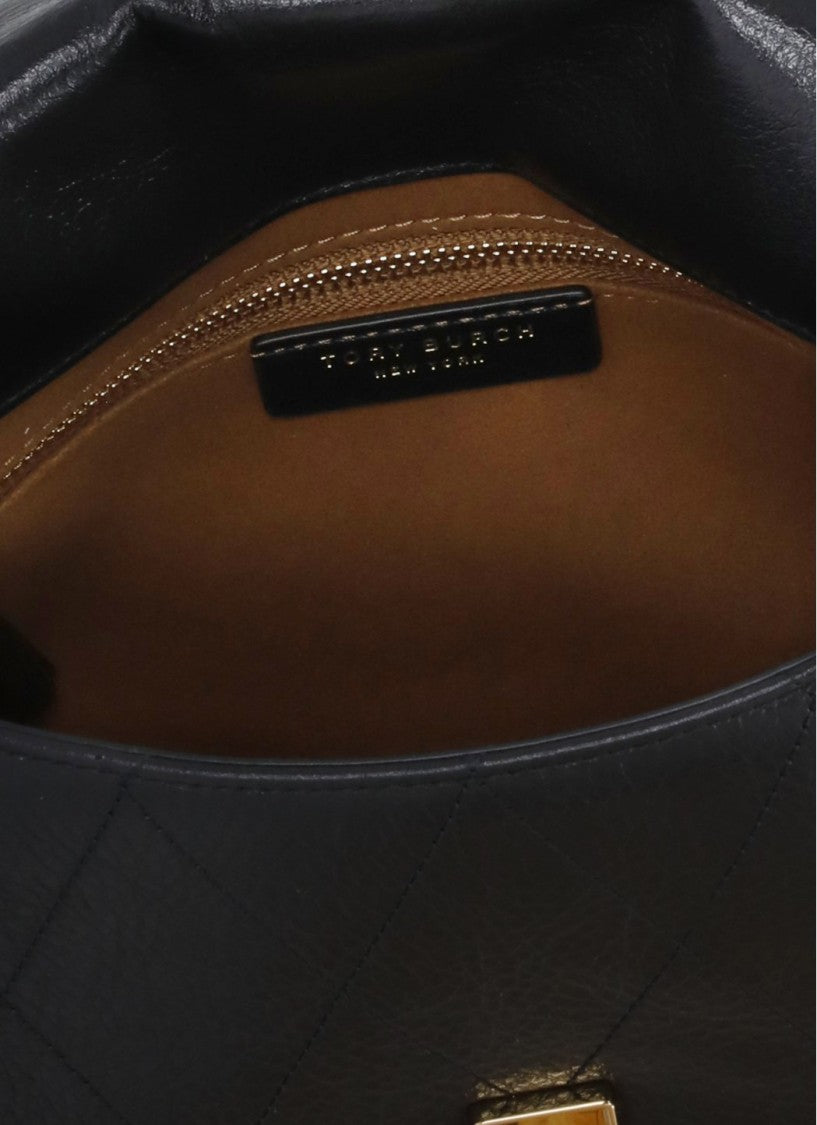 Tory Burch Black Quilted Leather Gold Logo Shoulder Bag
