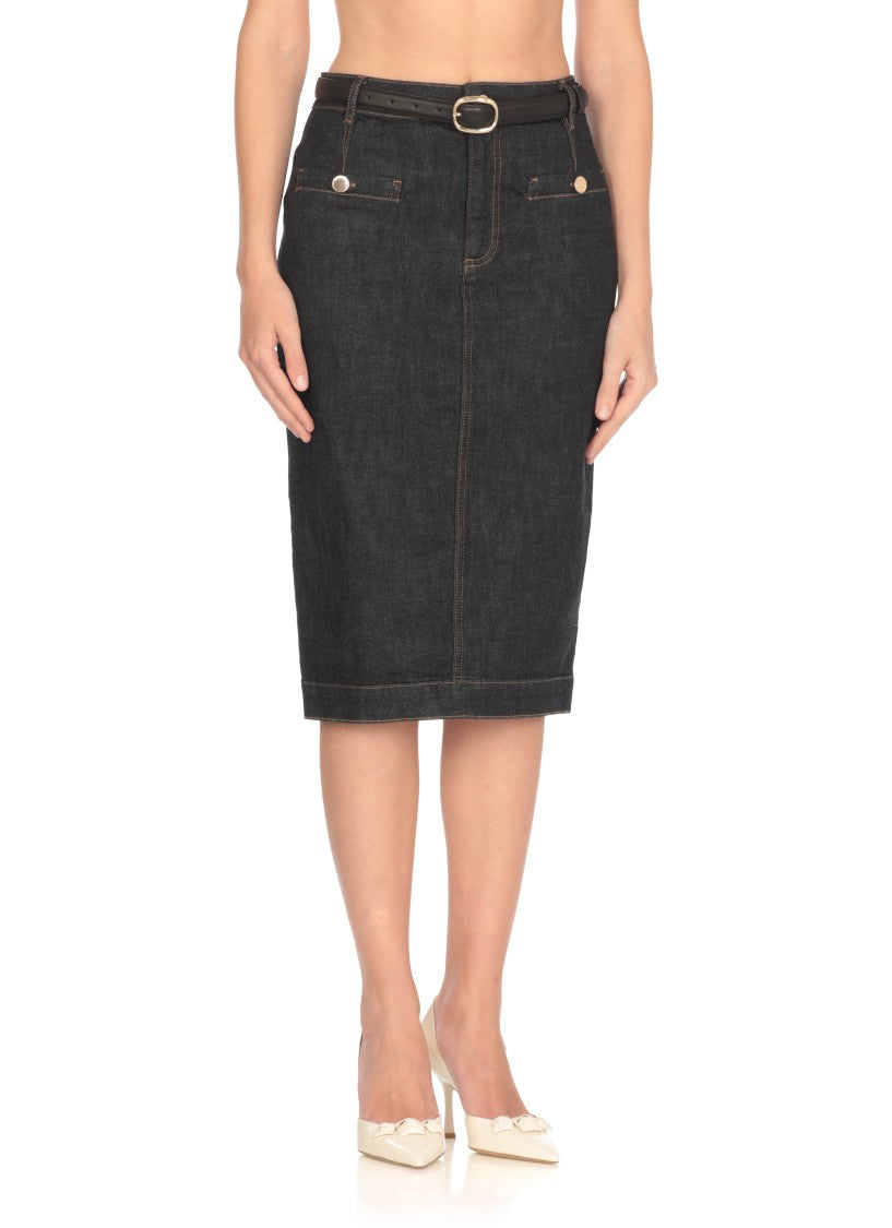 Self-Portrait Pencil Midi Skirt With Leather Belt
