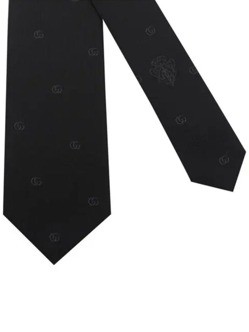 Gucci Black Tonal Logos Pointed Tip Tie