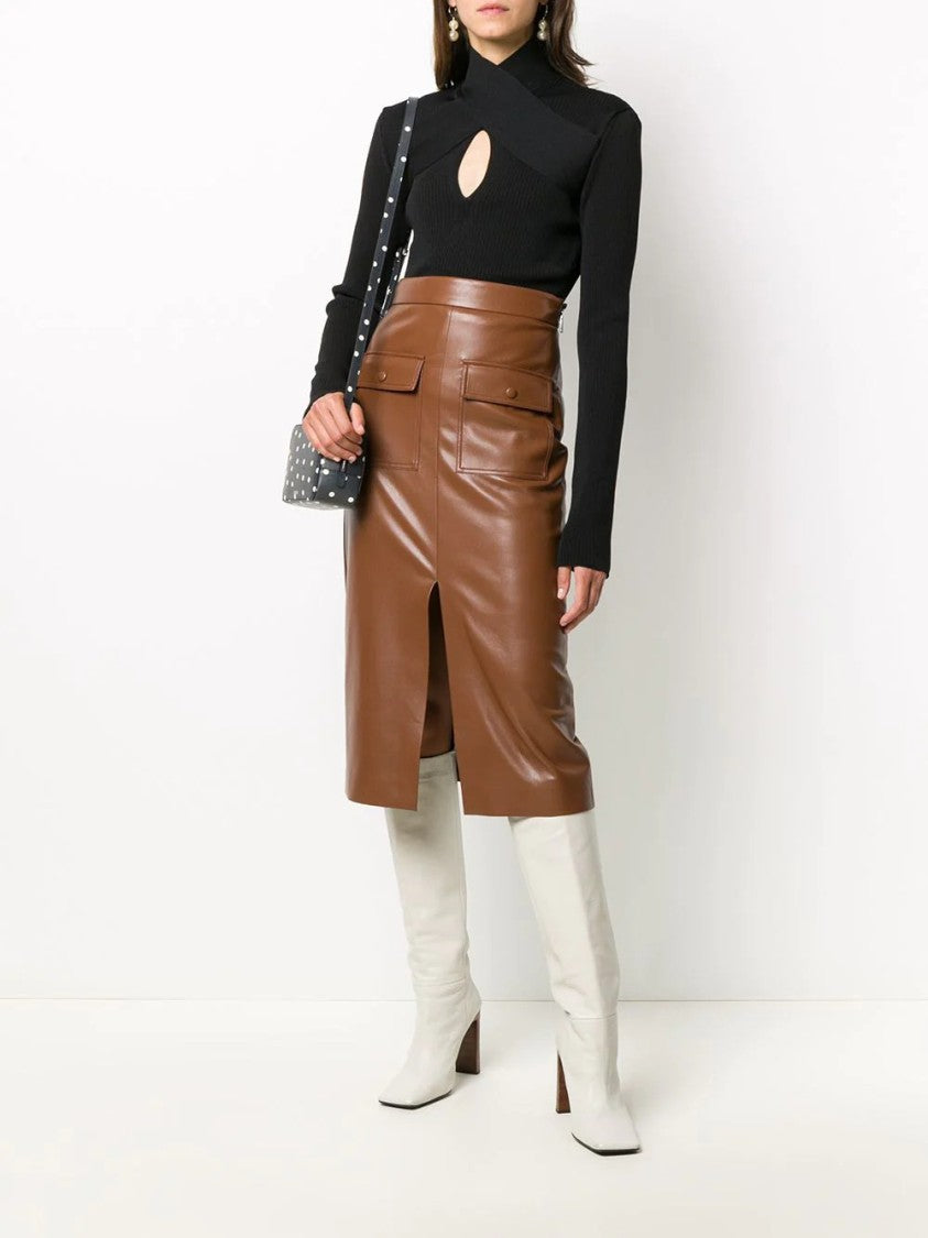 Msgm Fitted Ribbed Knit Top With Crisscross Keyhole Detail