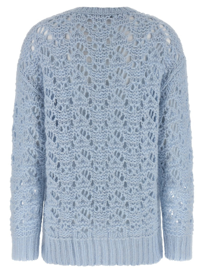 Fabiana Filippi Openwork Knit Sweater With Ribbed Cuffs And Crew Neckline