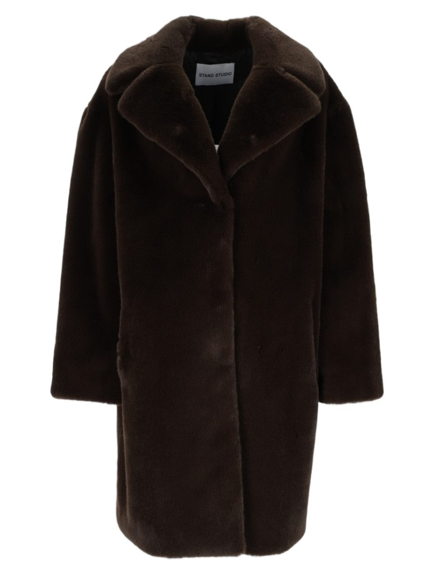 Stand Studio Brown Plush Wide-Collar Coat