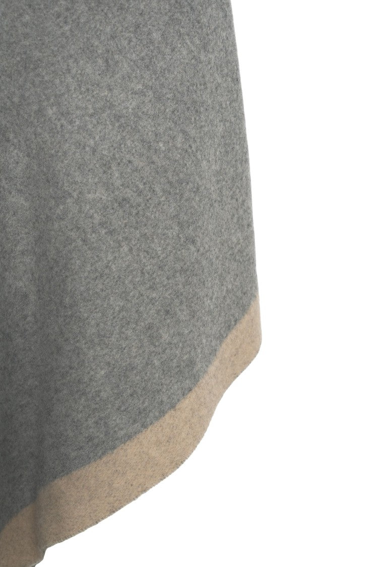 Max Mara Fringed Wool Cape With Logo Print