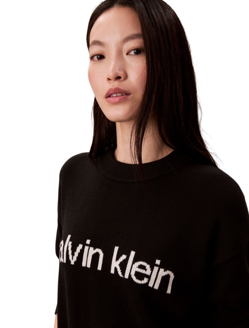 Calvin Klein Embroidered Cotton Knit Sweater With Ribbed Details