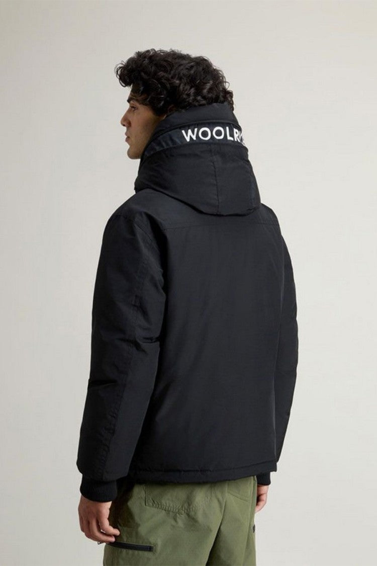 Woolrich Black Hooded Button-Front Cotton-Blend Jacket