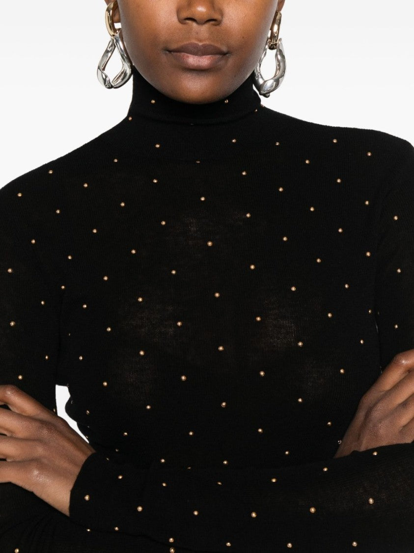 Rabanne Fitted Black Wool Sweater With Metallic Studs
