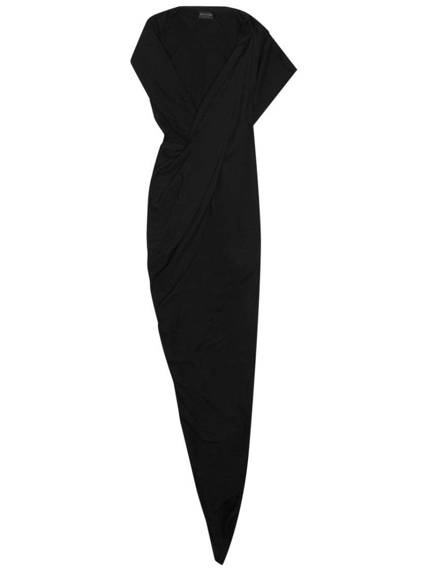 Balenciaga Draped Midi Dress With Asymmetrical Hemline