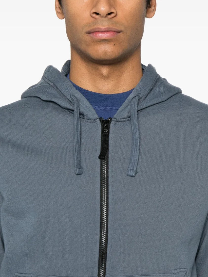Stone Island Indigo Blue Cotton Hoodie With Front Zip