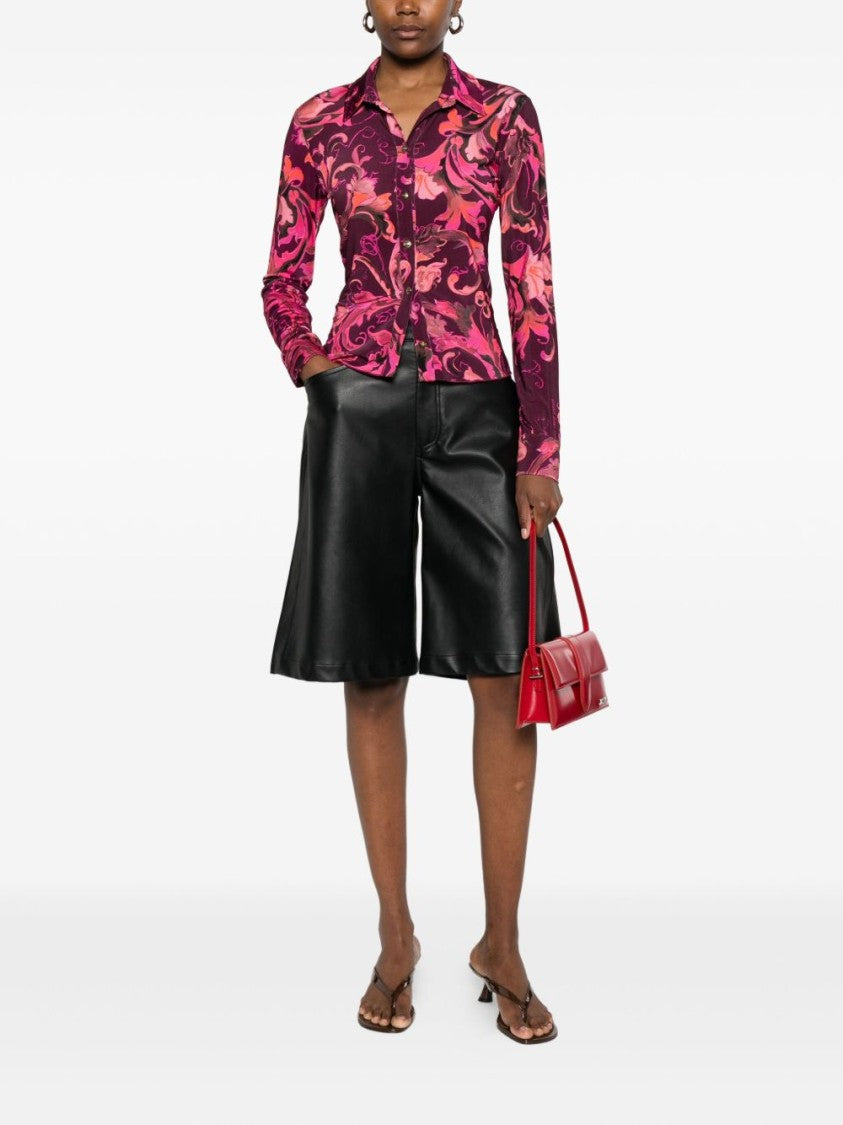 Versace Jeans Couture Baroque-Inspired Fitted Shirt In Deep Burgundy