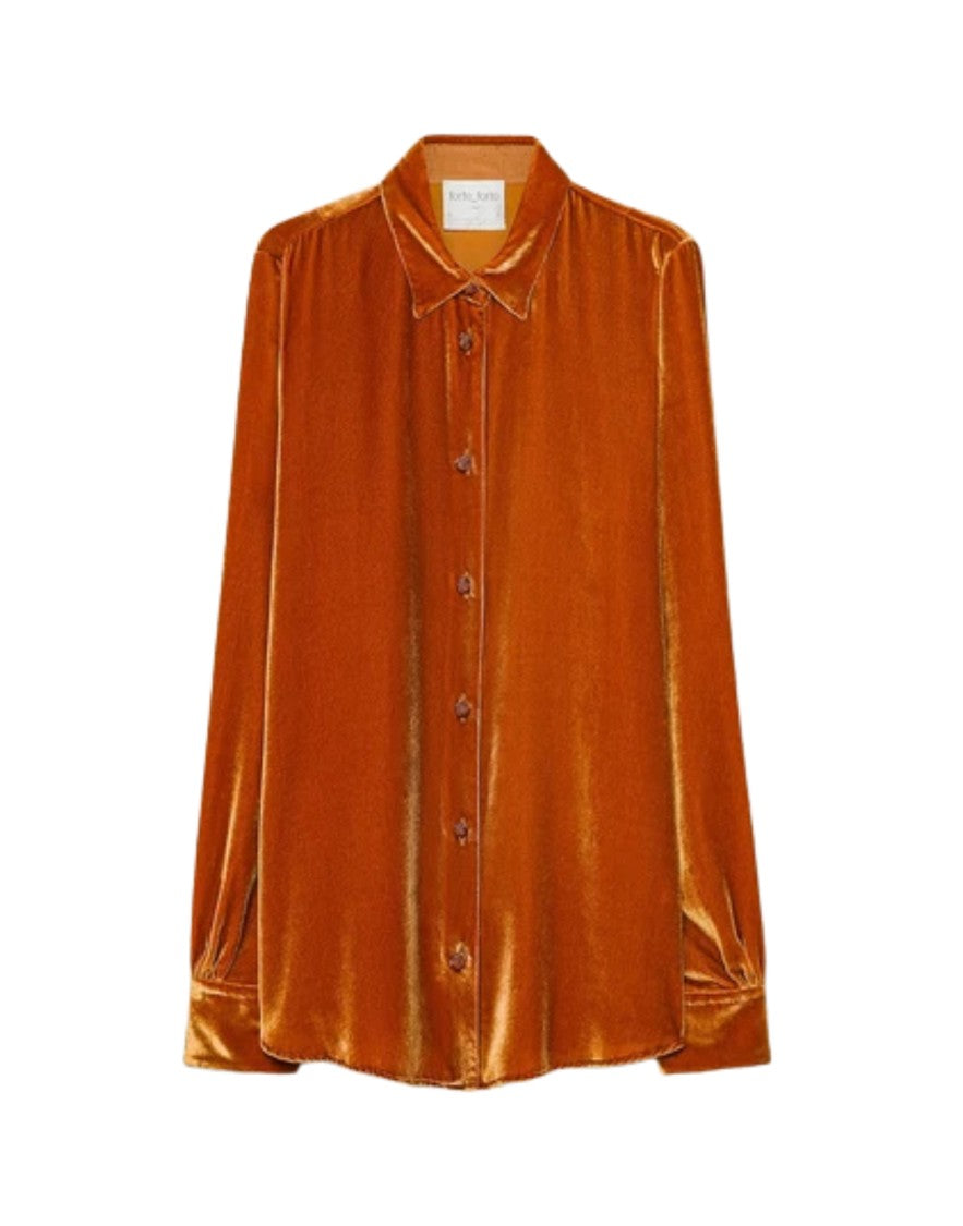 Forte Forte Mandarin Viscose-Silk Velvet Spread Collar Shirt