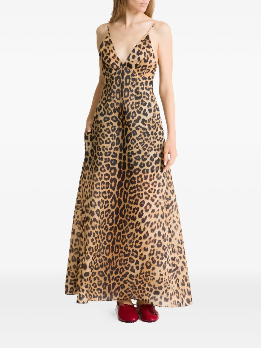 Alberta Ferretti Brown Abito Leopard Print Silk Dress