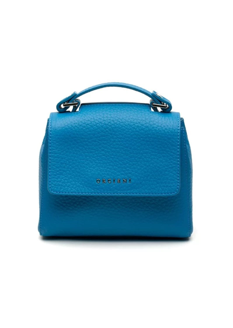 Orciani Peacock Blue Textured Leather Handbag Opening