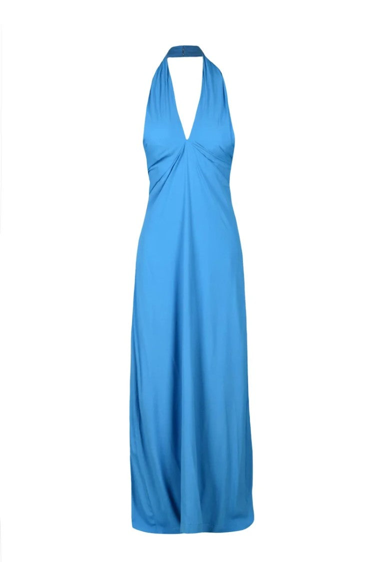 Semi Couture Long Dress Acetate And Silk - Turquoise