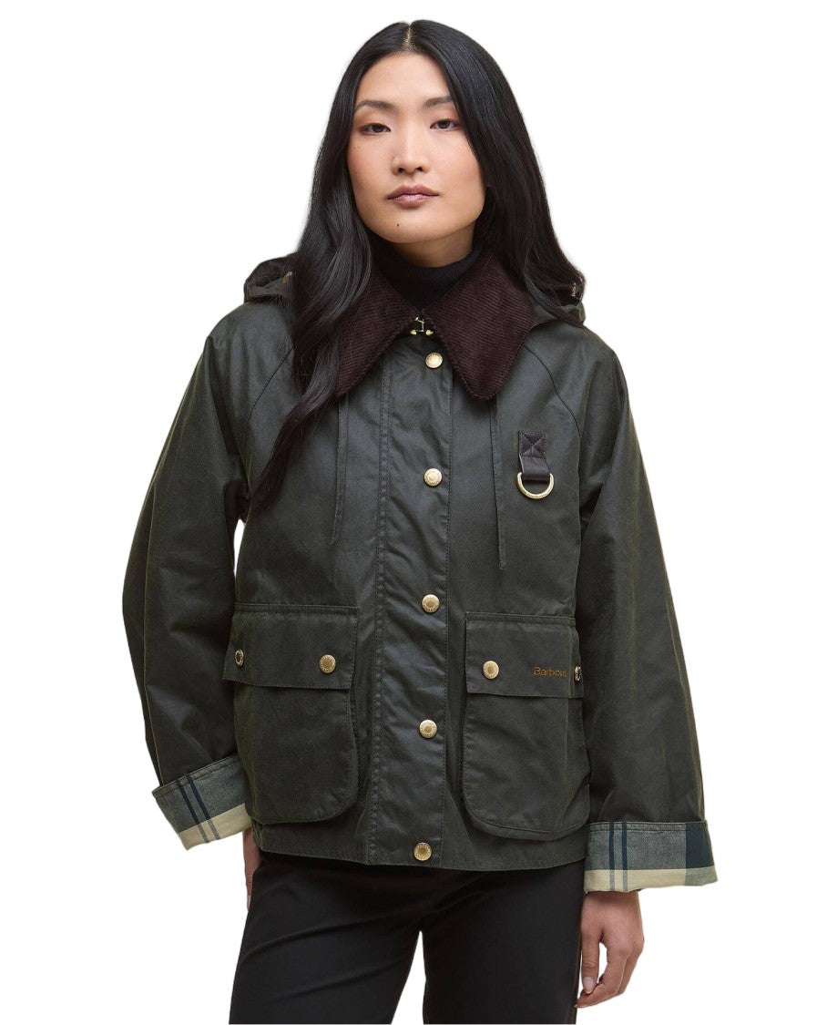 Barbour Reighton Corduroy Collar Flap Pockets Waxed Cotton Jacket
