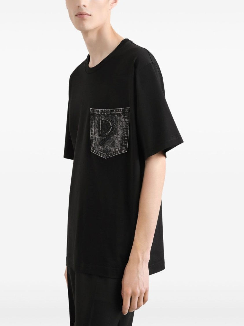 Dolce & Gabbana Embroidered Logo Black T-Shirt With Chest Pocket
