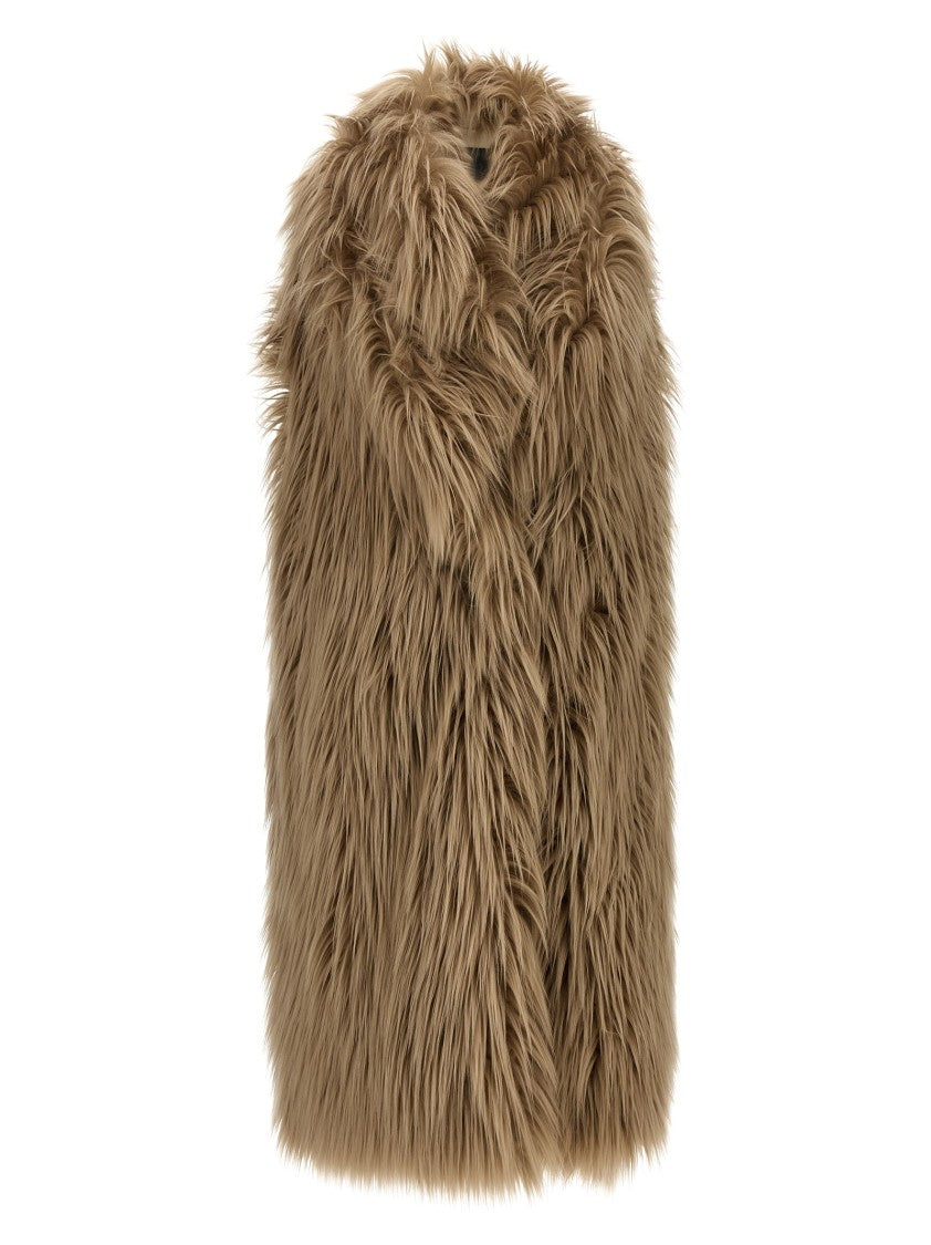 B&B Couture Long-Haired Faux Fur Brown Vest In Robe Style