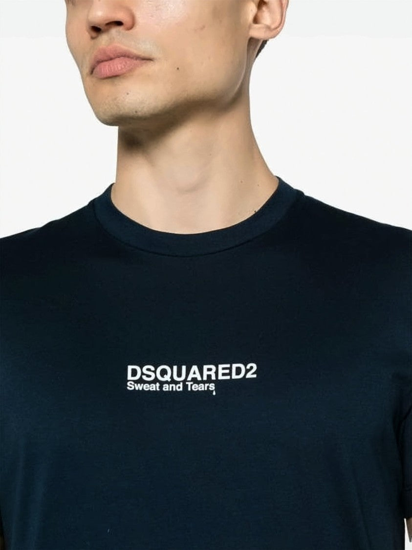 Dsquared2 Simple Blue Crew Neck T-Shirt With Centered Logo
