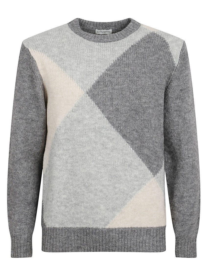 Ballantyne Geometric Pattern Knit Sweater With Classic Crew Neckline