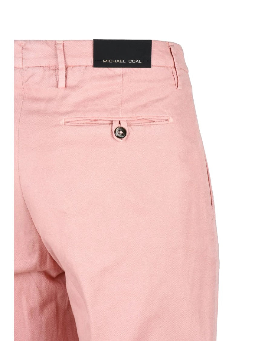 Michael Coal Pink Cotton-Linen Stretch Pants