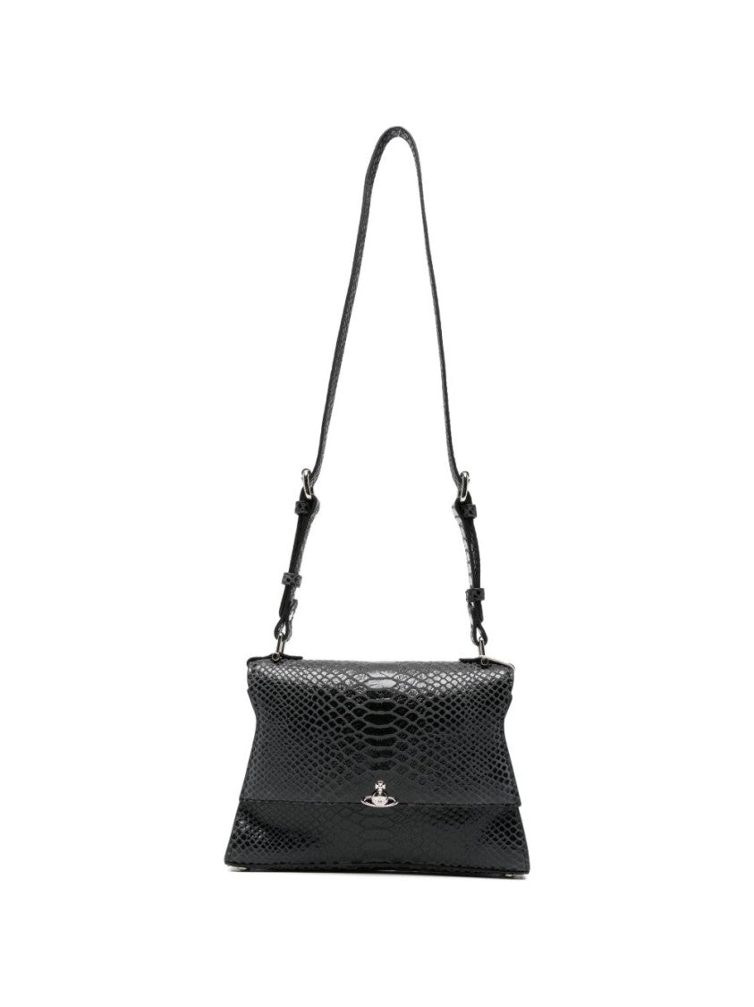 Vivienne Westwood Dark Grey Snakeskin Textured Foldover Bag