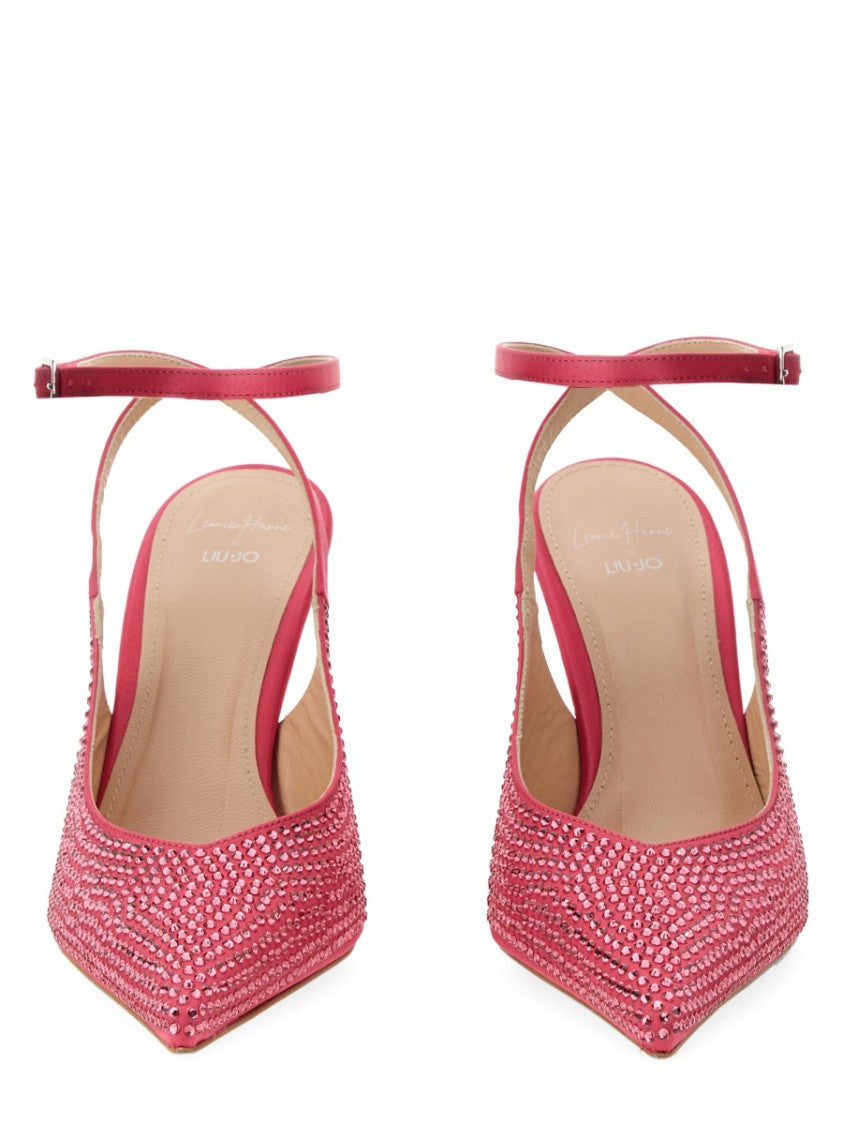 Leonie Hanne X Liu Jo Pointed Toe Satin Slingback Heels