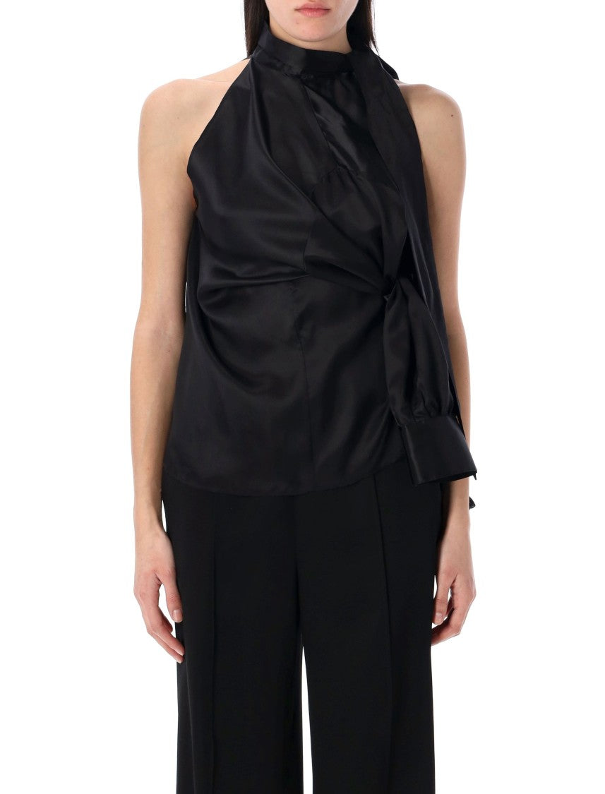 Mm6 By Maison Margiela Twist Bow Shirt With Dramatic Collar