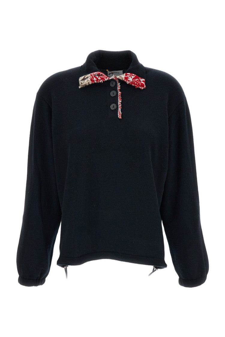 Barrie Black Oversized Drawstring Hem Cashmere Polo Sweater