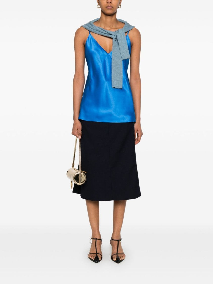 Max Mara V-Neck Azure Top With Spaghetti Straps