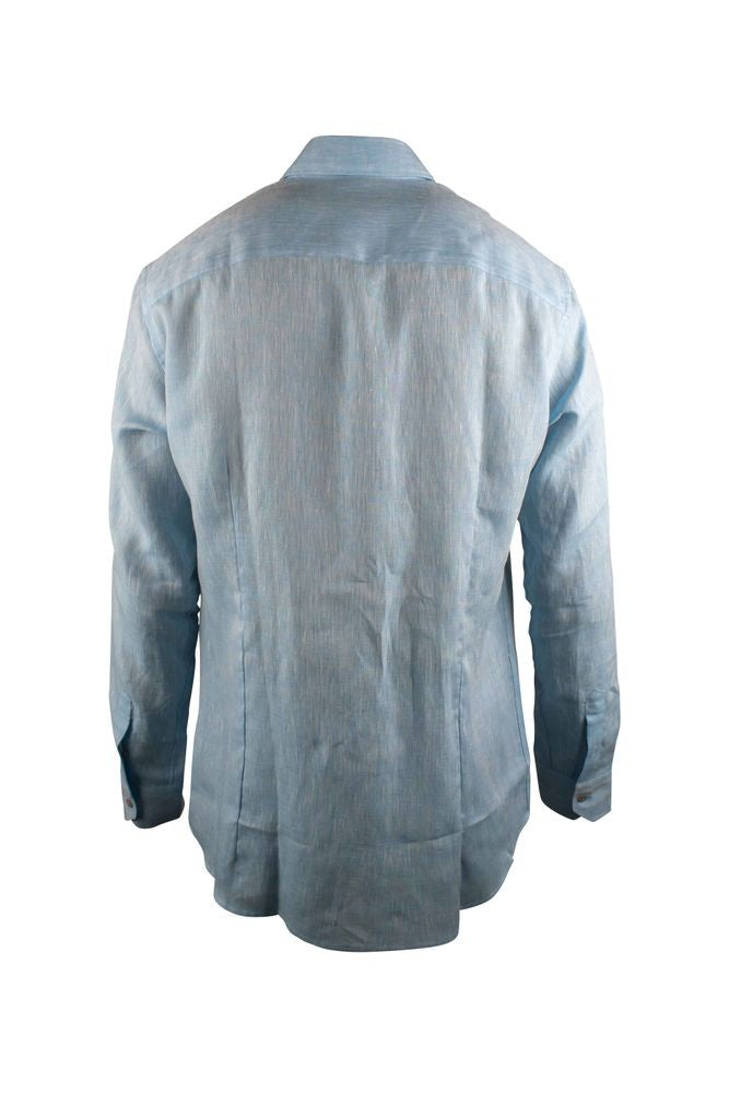 Moorer Pastel Blue Linen Shirt With Mother-Of-Pearl Buttons