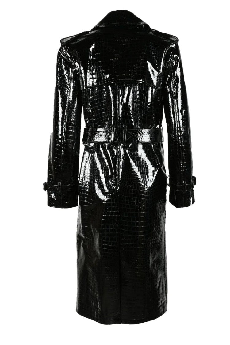 Saint Laurent Patent Leather Trench Coat - Black