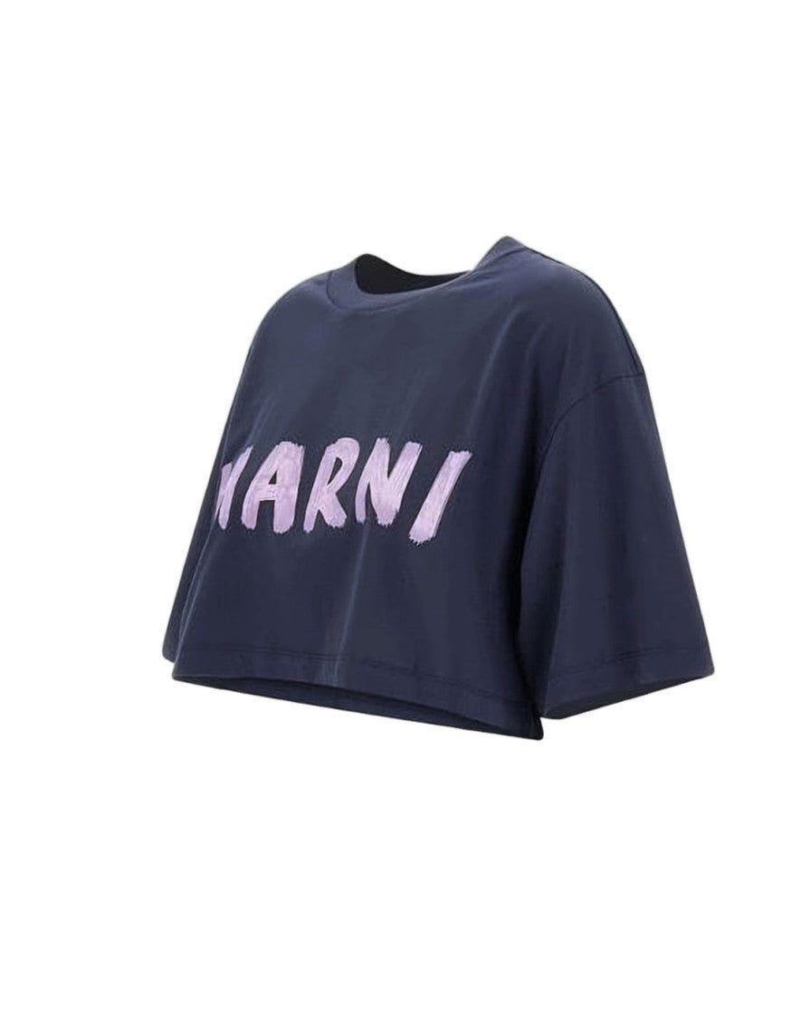 Marni Cropped Blue Short-Sleeve T-Shirt