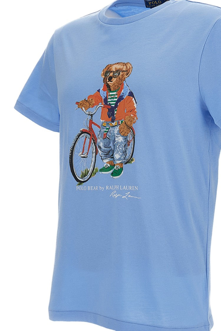Polo Ralph Lauren Light Blue Printed Cotton T-Shirt